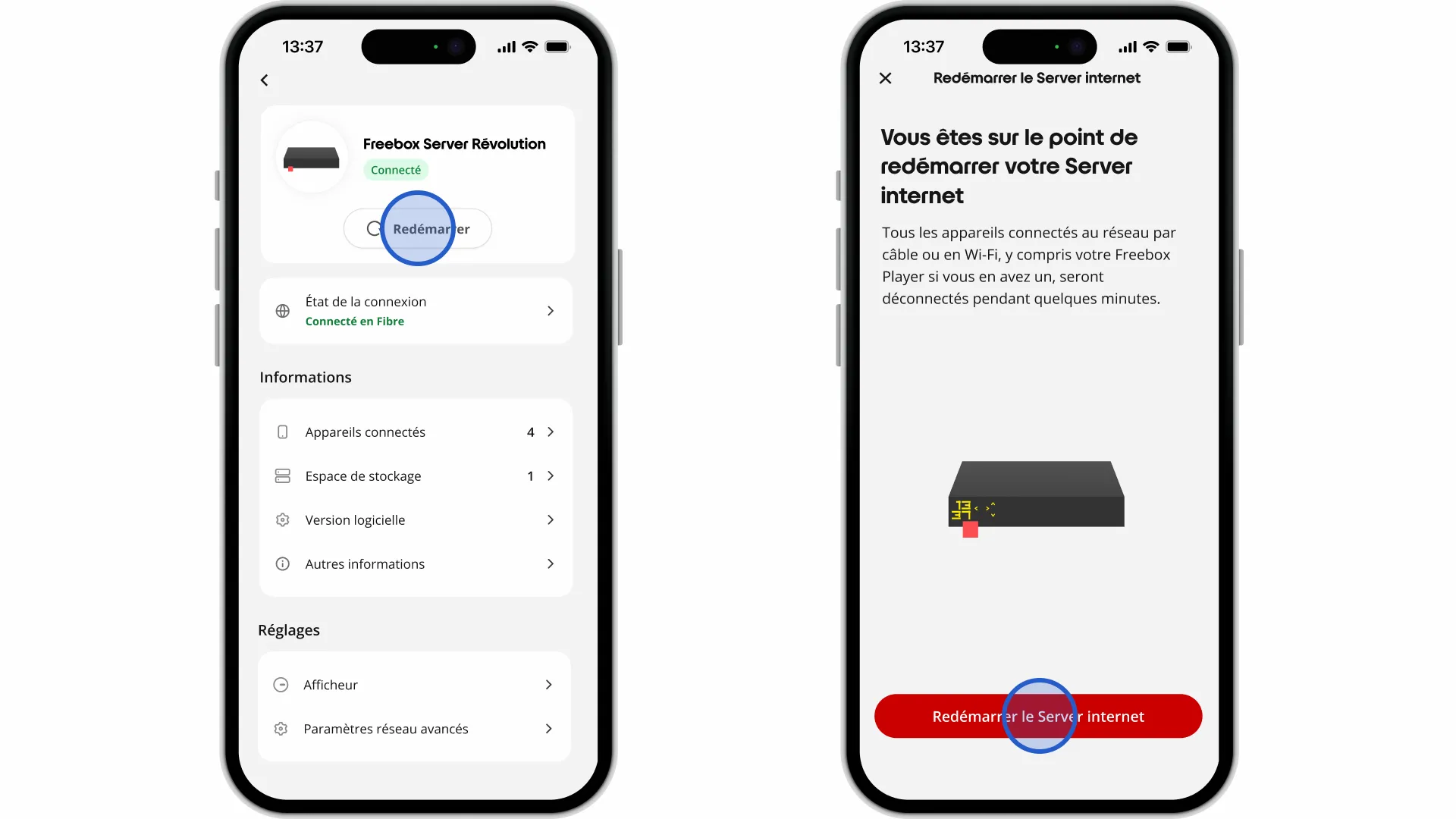 Application Free : comment redémarrer mon Server internet ? - null