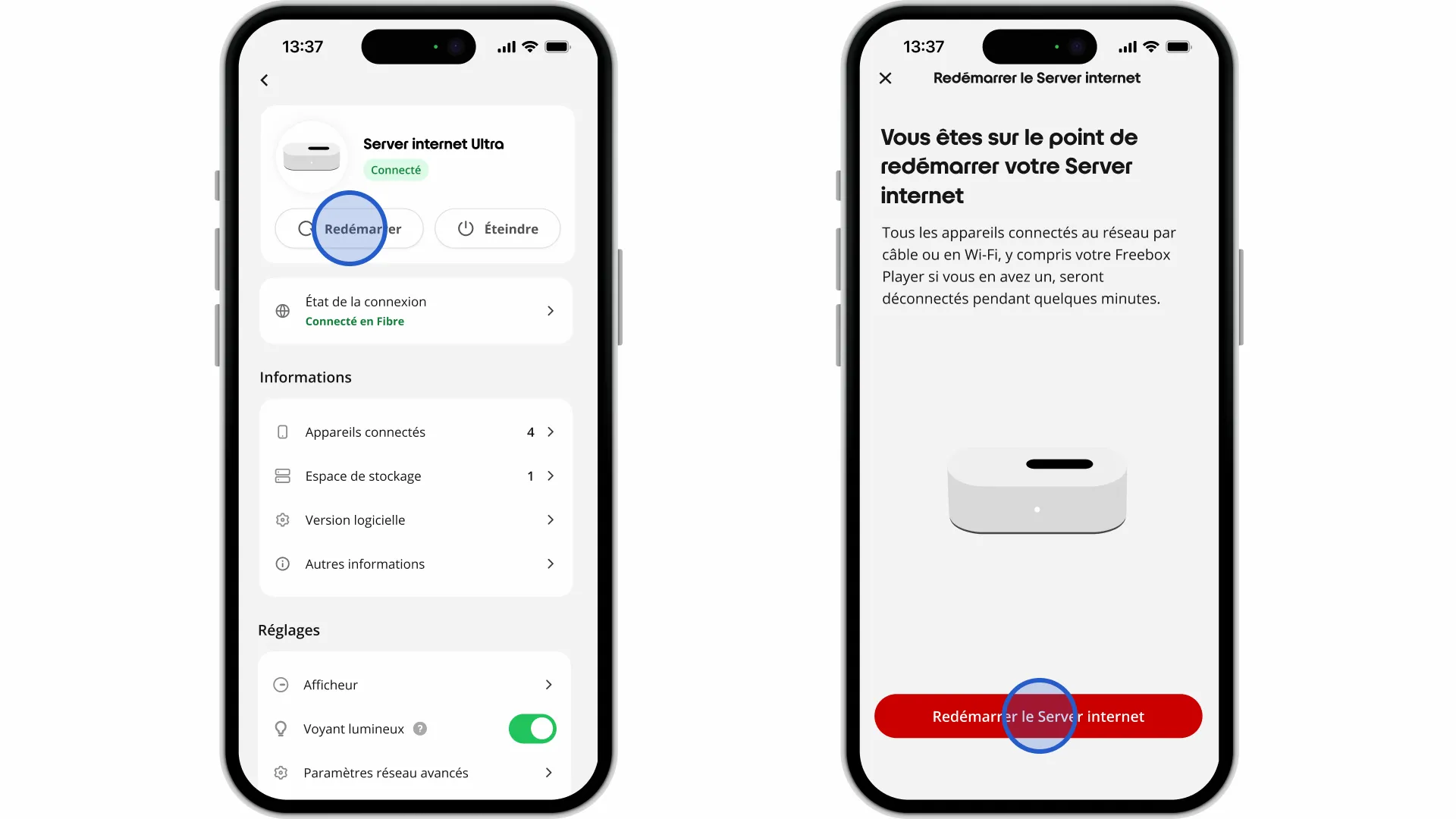 Application Free : comment redémarrer mon Server internet ? - null