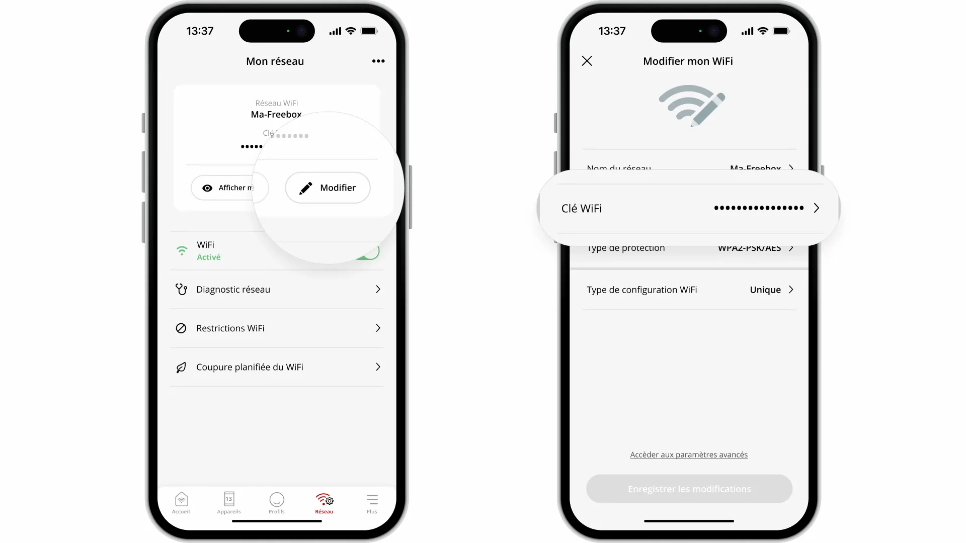 Modifier ma clé Wi-Fi - Sélection de la clé Wi-Fi