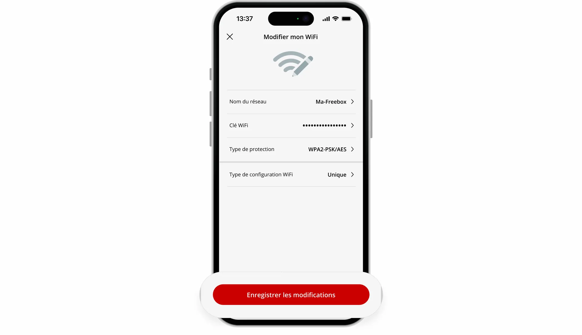 Modifier ma clé Wi-Fi - Enregistrement des modifications Wi-Fi